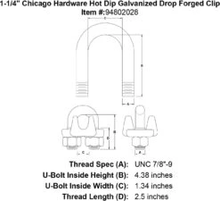 Chicago Hardware Hot Dip Galvanized Drop Forged Clips -E-rigging Store 1 1 4 chicago hardware hot dip galvanized drop forged clip specification diagram