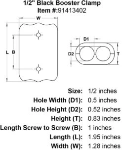 Ropeze Booster Clamps -E-rigging Store 1 2 Black Booster Clamp specification diagram