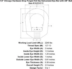 Chicago Hardware Drop Forged Hot Dip Galvanized Eye Nuts -E-rigging Store 1 2 chicago hardware drop forged hot dip galvanized eye nut specification diagram