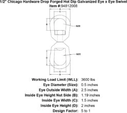Chicago Hardware Drop Forged Hot Dip Galvanized Eye X Eye Swivels -E-rigging Store 1 2 chicago hardware drop forged hot dip galvanized eye x eye swivel specification diagram