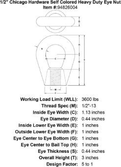 Chicago Hardware Self Colored Heavy Duty Eye Nuts -E-rigging Store 1 2 chicago hardware self colored heavy duty eye nut specification diagram