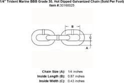 Trident BBB Anchor Windlass Chain (Sold Per Foot) -E-rigging Store 1 4 Trident Marine BBB Hot Dipped Galvanized Chain specification diagram