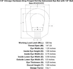 Chicago Hardware Drop Forged Hot Dip Galvanized Eye Nuts -E-rigging Store 1 4 chicago hardware drop forged hot dip galvanized eye nut specification diagram