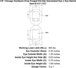 Chicago Hardware Drop Forged Hot Dip Galvanized Eye X Eye Swivels -E-rigging Store 1 4 chicago hardware drop forged hot dip galvanized eye x eye swivel specification diagram
