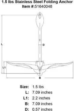 Stainless 4-Prong Folding Anchors -E-rigging Store 1 5 lbs Stainless Steel Folding Anchor specification diagram