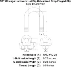 Chicago Hardware Hot Dip Galvanized Drop Forged Clips -E-rigging Store 1 8 chicago hardware hot dip galvanized drop forged clip specification diagram