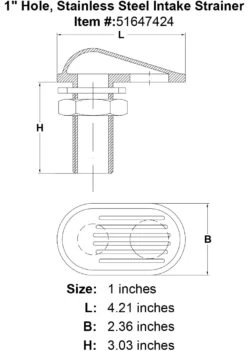 Intake Strainers -E-rigging Store 1 Hole Stainless Steel Intake Strainer specification diagram