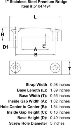 Stainless Webbing Bridges -E-rigging Store 1 Stainless Steel Premium Bridge specification diagram