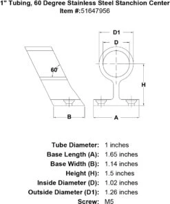 60 Degree Stanchion Center Fittings 9 60 Degree Stanchion Center Fittings -E-rigging Store 1 Tubing 60 Degree Stainless Steel Stanchion Center specification diagram