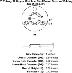 90 Degree Weldable Round Bases 12 90 Degree Weldable Round Bases -E-rigging Store 1 Tubing 90 Degree Stainless Steel Round Base for Welding specification diagram
