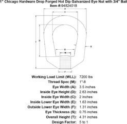 Chicago Hardware Drop Forged Hot Dip Galvanized Eye Nuts -E-rigging Store 1 chicago hardware drop forged hot dip galvanized eye nut specification diagram