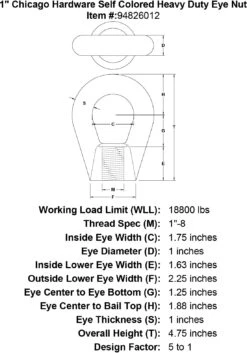 Chicago Hardware Self Colored Heavy Duty Eye Nuts -E-rigging Store 1 chicago hardware self colored heavy duty eye nut specification diagram