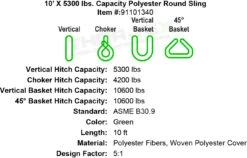 5300 Lb.Vertical Capacity Polyester Round Slings -E-rigging Store 10 foot X 5300 lb Round Sling specification diagram