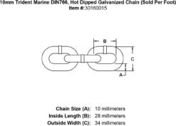 Trident DIN766 Chain (Sold Per Foot) -E-rigging Store 10mm trident marine g4 din766 hot dipped galvanized chain specification diagram