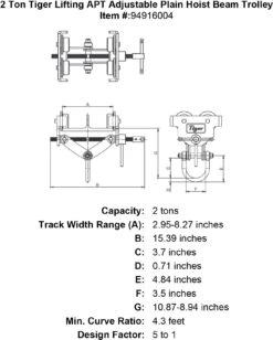 Tiger Lifting Adjustable Plain Hoist Beam Trolleys -E-rigging Store 2 ton tiger lifting apt adjustable plain hoist beam trolley specification diagram