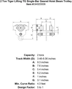 Tiger Lifting Single-Bar Geared Hoist Beam Trolleys -E-rigging Store 2 ton tiger lifting tg single bar geared hoist beam trolley specification diagram aeb170ac be72 4fb6 8922 29467eae7e5a
