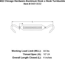 Chicago Hardware Aluminum Hook X Hook Turnbuckles -E-rigging Store 22 chicago hardware aluminum hook x hook turnbuckle specification diagram