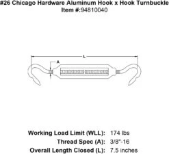 Chicago Hardware Aluminum Hook X Hook Turnbuckles -E-rigging Store 26 chicago hardware aluminum hook x hook turnbuckle specification diagram