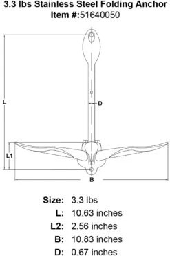 Stainless 4-Prong Folding Anchors -E-rigging Store 3 3 lbs Stainless Steel Folding Anchor specification diagram