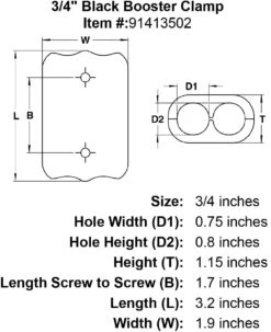 Ropeze Booster Clamps -E-rigging Store 3 4 Black Booster Clamp specification diagram