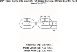 Trident BBB Anchor Windlass Chain (Sold Per Foot) -E-rigging Store 3 8 Trident Marine BBB Hot Dipped Galvanized Chain specification diagram