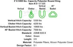 5300 Lb.Vertical Capacity Polyester Round Slings -E-rigging Store 3 foot X 5300 lb Round Sling specification diagram