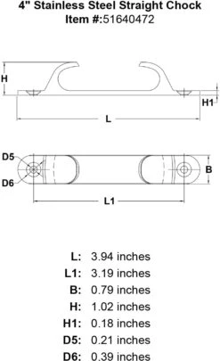 Stainless Straight Chocks -E-rigging Store 4 Stainless Steel Straight Chock specification diagram