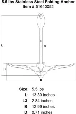 Stainless 4-Prong Folding Anchors -E-rigging Store 5 5 lbs Stainless Steel Folding Anchor specification diagram