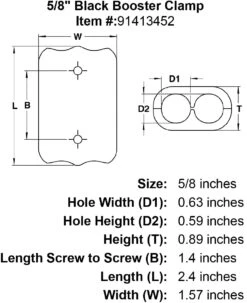 Ropeze Booster Clamps -E-rigging Store 5 8 Black Booster Clamp specification diagram