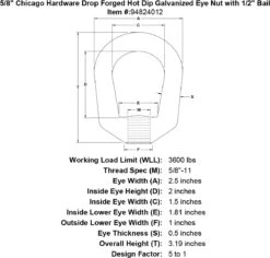 Chicago Hardware Drop Forged Hot Dip Galvanized Eye Nuts -E-rigging Store 5 8 chicago hardware drop forged hot dip galvanized eye nut specification diagram