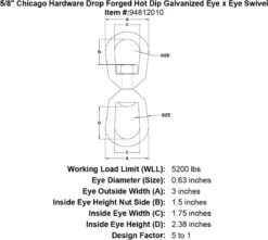 Chicago Hardware Drop Forged Hot Dip Galvanized Eye X Eye Swivels -E-rigging Store 5 8 chicago hardware drop forged hot dip galvanized eye x eye swivel specification diagram