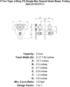 Tiger Lifting Single-Bar Geared Hoist Beam Trolleys -E-rigging Store 5 ton tiger lifting tg single bar geared hoist beam trolley specification diagram 3adc8509 3ca2 44ef b238 be5380d604e4