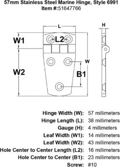 Style 6991 Hinge 8 Style 6991 Hinge -E-rigging Store 57mm Stainless Steel Marine Hinge Style 6991 specification diagram