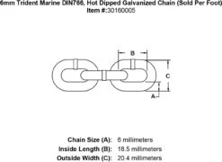 Trident DIN766 Chain (Sold Per Foot) -E-rigging Store 6mm trident marine g4 din766 hot dipped galvanized chain specification diagram