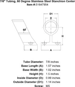 60 Degree Stanchion Center Fittings 8 60 Degree Stanchion Center Fittings -E-rigging Store 7 8 Tubing 60 Degree Stainless Steel Stanchion Center specification diagram