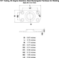 90 Degree Weldable Rectangular Flat Bases -E-rigging Store 7 8 Tubing 90 Degree Stainless Steel Rectangular Flat Base for Welding specification diagram