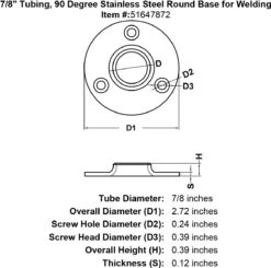 90 Degree Weldable Round Bases 10 90 Degree Weldable Round Bases -E-rigging Store 7 8 Tubing 90 Degree Stainless Steel Round Base for Welding specification diagram