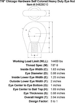 Chicago Hardware Self Colored Heavy Duty Eye Nuts -E-rigging Store 7 8 chicago hardware self colored heavy duty eye nut specification diagram