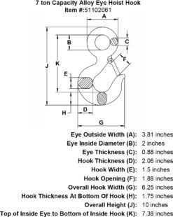 Alloy Eye Hoist Hook 25 Alloy Eye Hoist Hook -E-rigging Store 7 ton Eye Hoist Hook specification diagram