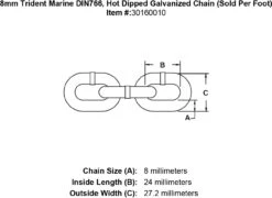 Trident DIN766 Chain (Sold Per Foot) -E-rigging Store 8mm trident marine g4 din766 hot dipped galvanized chain specification diagram