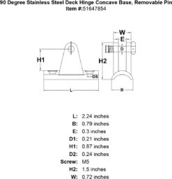 Concave Base Deck Hinges -E-rigging Store 90 Degree Stainless Steel Deck Hinge Concave Base Removable Pin specification diagram 2f1b8a0e d8e5 4673 ab40 521ce02c1b71
