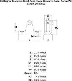 Concave Base Deck Hinges -E-rigging Store 90 Degree Stainless Steel Deck Hinge Concave Base Screw Pin specification diagram