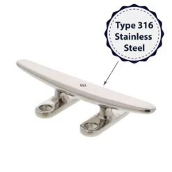 Stainless Low Profile Flat Top Deck Cleats, Bluewater Style -E-rigging Store SS Low Flat Deck Cleat material type graphic