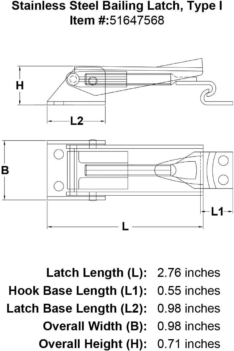 Stainless Steel Bailing Latch, Type I 4 Stainless Steel Bailing Latch, Type I - Image 2