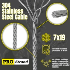 PRO Strand 7x19 Type 304 Stainless Steel Cable -E-rigging Store Stainless Steel Cable Type 304 from Pro Strand at E Rigging