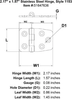 Style 1153 Hinge -E-rigging Store Stainless Steel Hinge Style 1153 specification diagram