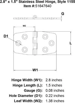 Style 1155 Hinge -E-rigging Store Stainless Steel Hinge Style 1155 specification diagram