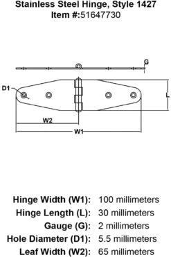 Style 1427 Hinge 5 Style 1427 Hinge -E-rigging Store Stainless Steel Hinge Style 1427 specification diagram