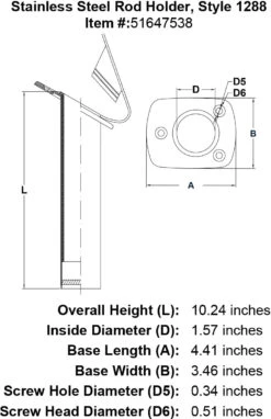 Stainless Flush Mount Rod Holders 8 Stainless Flush Mount Rod Holders -E-rigging Store Stainless Steel Rod Holder Style 1288 specification diagram