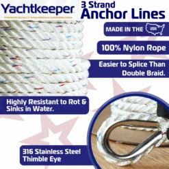 Yachtkeeper 3-Strand Anchor Line Rope -E-rigging Store Yachtkeeper 3 Strand Anchor Line Rope Features